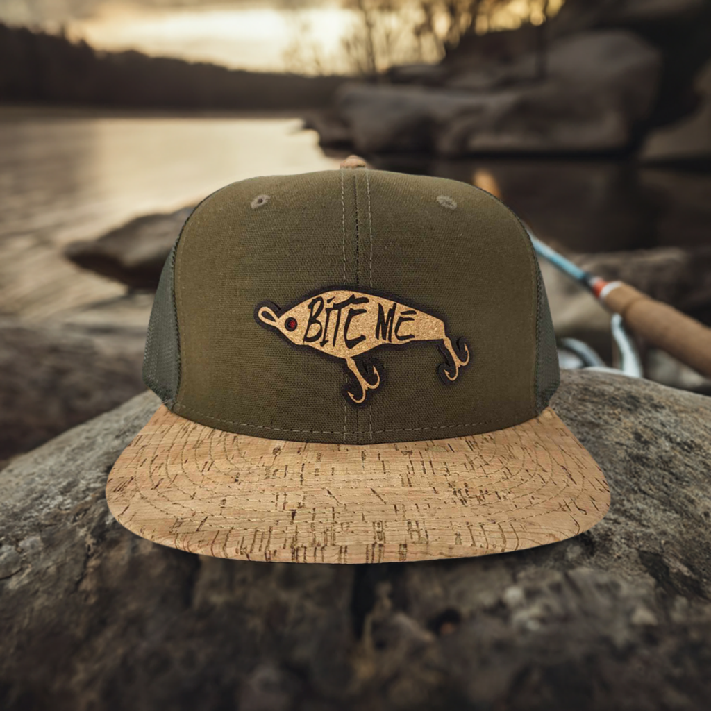 Bite Me Fishing Cork Flat or Curved Hat